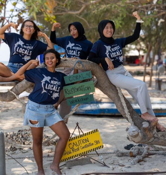 Coral Catch Ladies Celebrating Proper Coral Restoration Work, Gili Shark Conservation, Indonesia