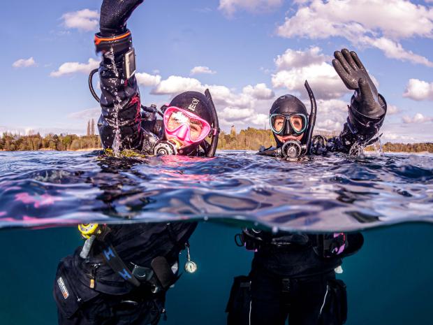 Two divers as they set for open water diving.