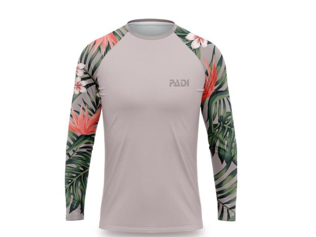 image of a tropical design rash guard