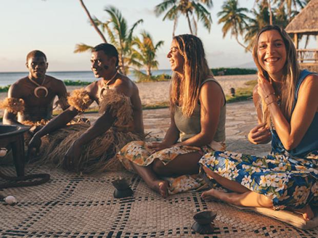 A group of people socializing together.