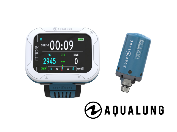Aqua Lung i770R dive computer in WT/PETROL color with two transmitters, displayed on a plain background