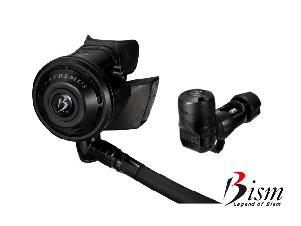 Black scuba diving regulator on a plain background