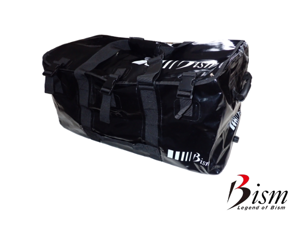 Large black waterproof gear bag displayed on a white background