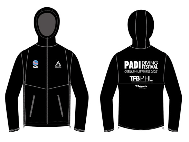 sample imag of black windbreaker with PADI logo 