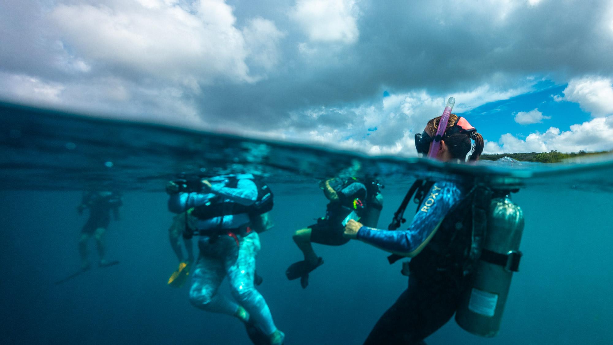Preparing for a dive from the ocean surface